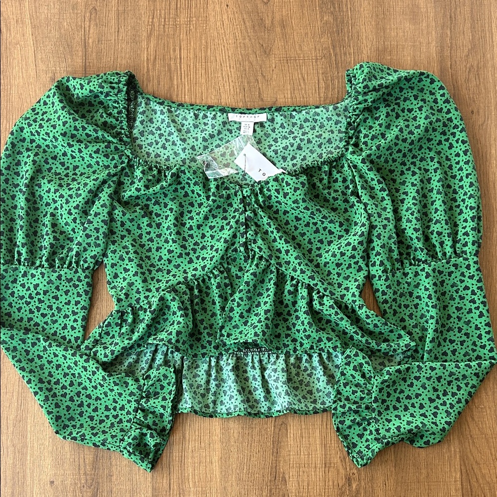 Topshop Green Hearts Blouse